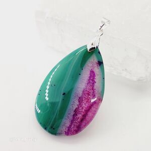 Large! Peachblow Green Purple Druzy Geode Onyx Agate Teardrop Pendant 2.47"